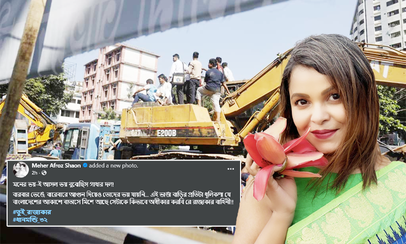 ৩২ নম্বরে বুলডোজার নিয়ে যাওয়া ছাত্র-জনতাকে ‘রাজাকার’ বললেন শাওন