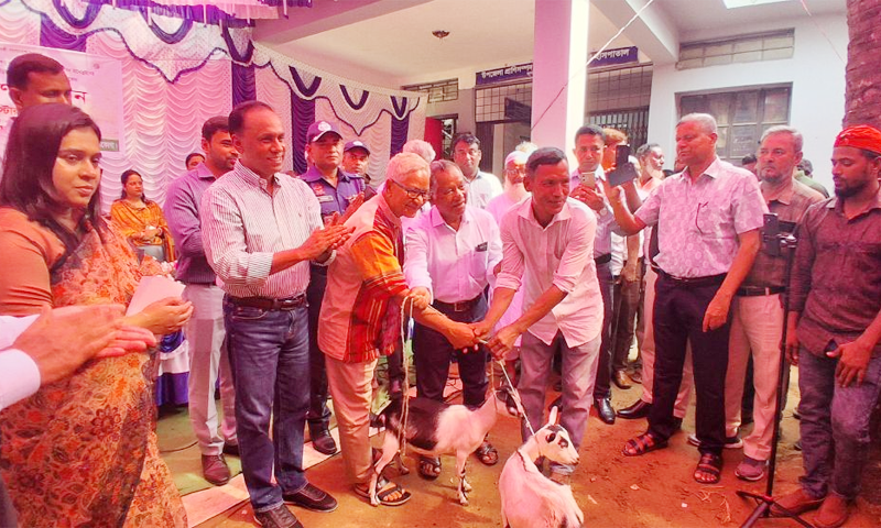 দুর্গাপুরে অনগ্রসর পরিবারের মাঝে ছাগল বিতরণ ডেপুটি স্পিকারের