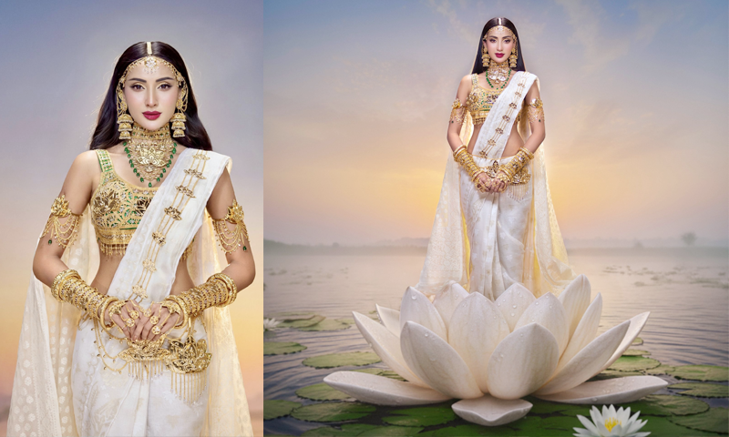 জামদানি আর শাপলা ফুলে বাংলাদেশকে তুলে ধরলেন মিথিলা